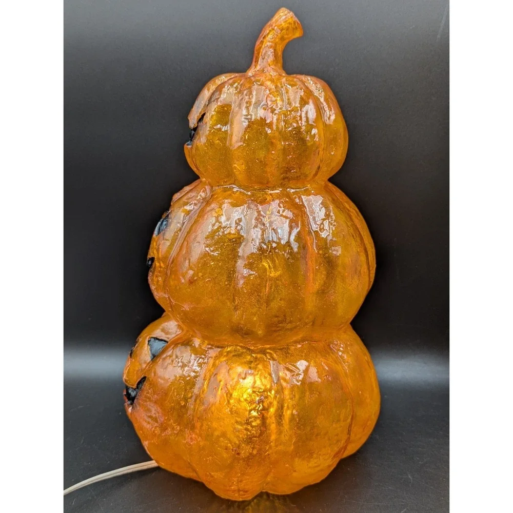 VTG? Halloween Fiberglass Pumpkin Totem Lamp Light 16 in
